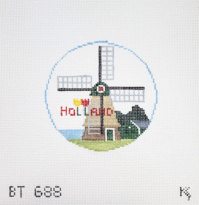 Travel Round ~ Olympic National Park 4 Rd. handpainted 18 mesh Needlepoint  Canvas by Kathy Schenkel